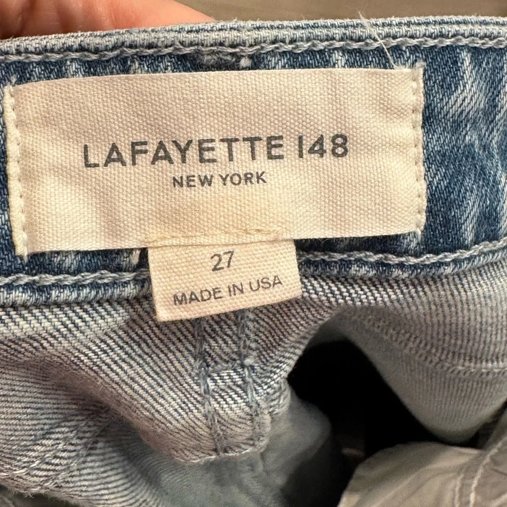LAFAYETTE 148 Two Tone Front Slit Denim Skirt Size 27 VGUC
